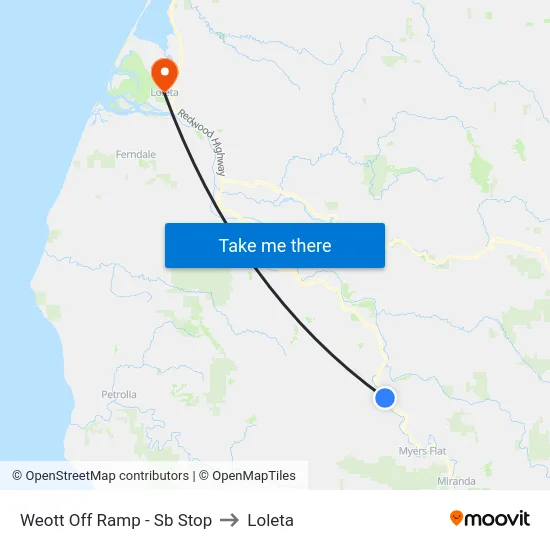 Weott Off Ramp - Sb Stop to Loleta map
