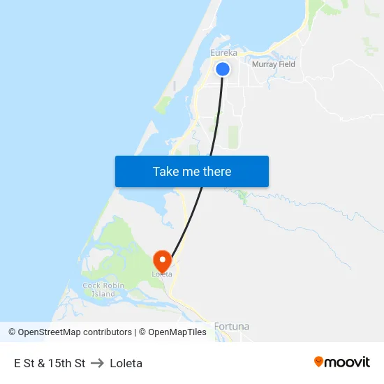 E St & 15th St to Loleta map