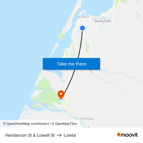 Henderson St & Lowell St to Loleta map