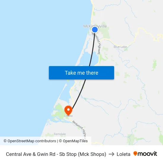 Central Ave & Gwin Rd - Sb Stop (Mck Shops) to Loleta map
