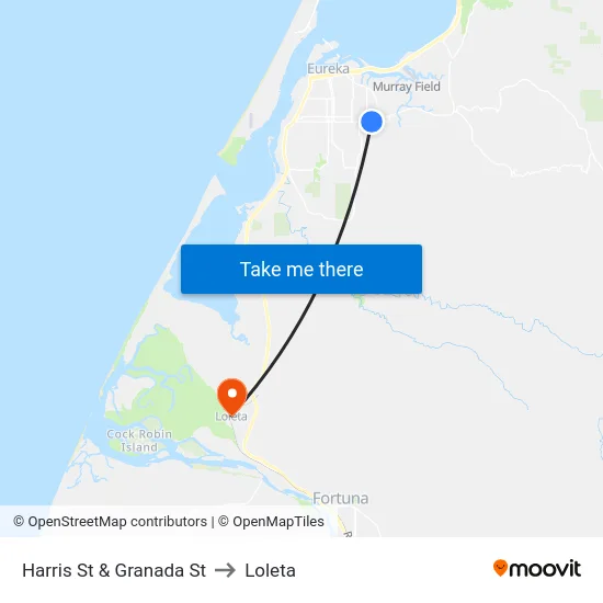 Harris St & Granada St to Loleta map