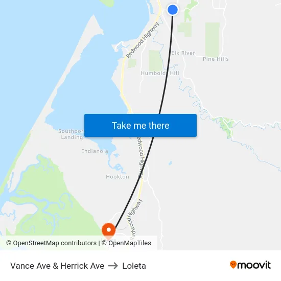 Vance Ave & Herrick Ave to Loleta map