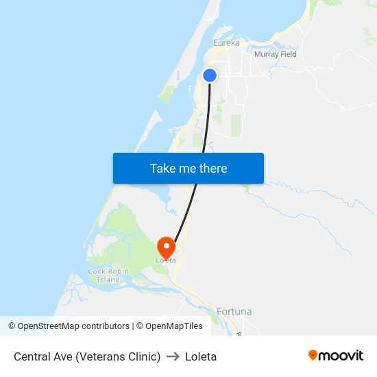 Central Ave (Veterans Clinic) to Loleta map