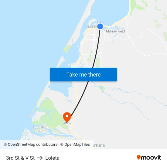 3rd St & V St to Loleta map