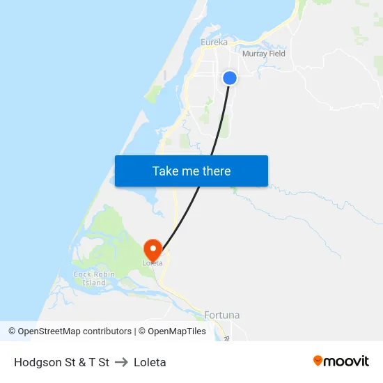 Hodgson St & T St to Loleta map