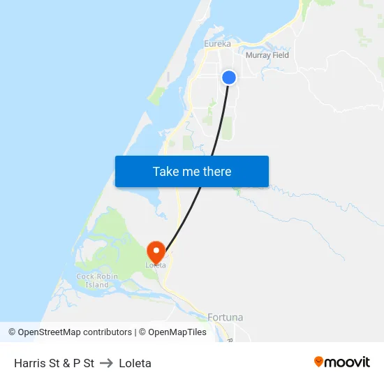 Harris St & P St to Loleta map