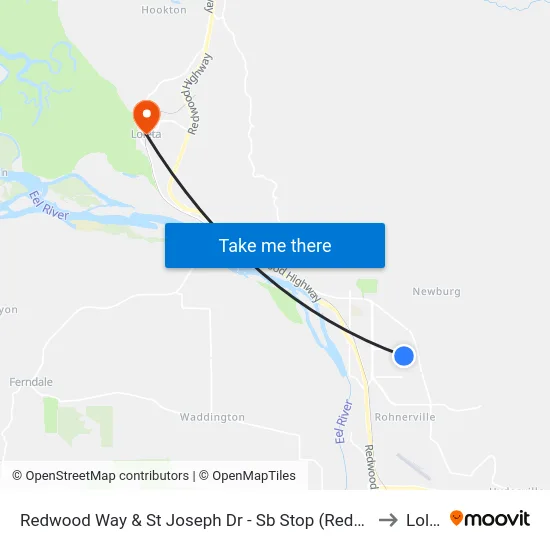 Redwood Way & St Joseph Dr - Sb Stop (Redwood Memorial) to Loleta map