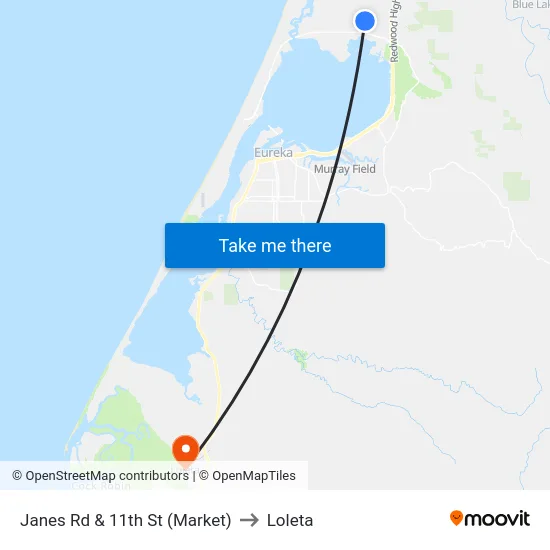 Janes Rd & 11th St (Market) to Loleta map