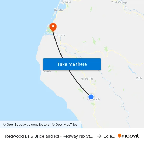 Redwood Dr & Briceland Rd - Redway Nb Stop to Loleta map