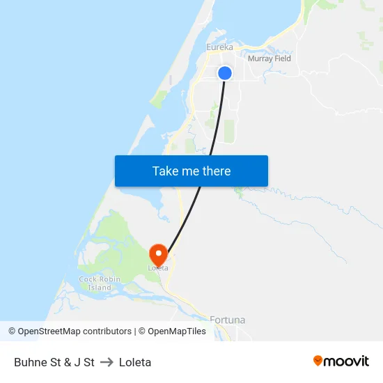 Buhne St & J St to Loleta map