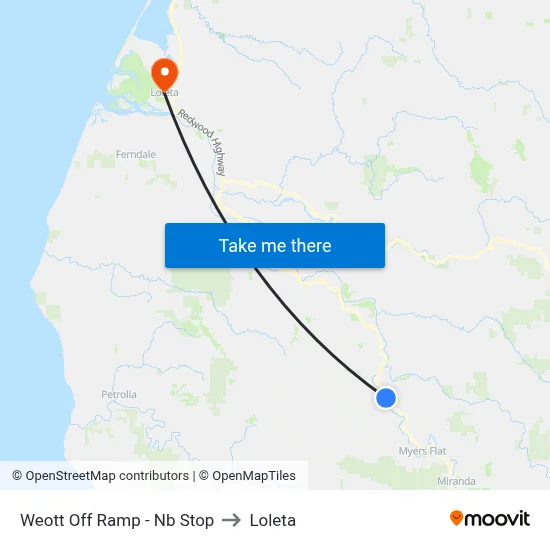 Weott Off Ramp - Nb Stop to Loleta map