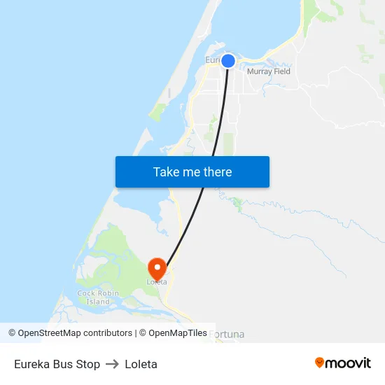 Eureka Bus Stop to Loleta map