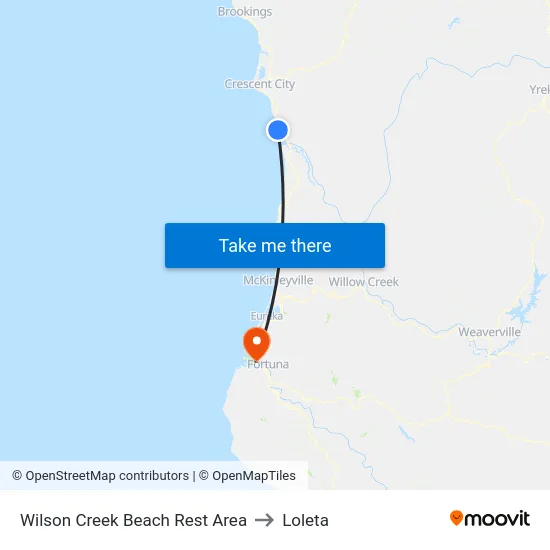 Wilson Creek Beach Rest Area to Loleta map