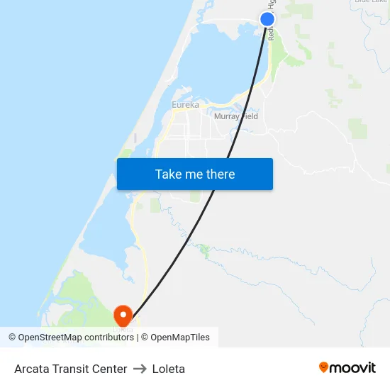 Arcata Transit Center to Loleta map
