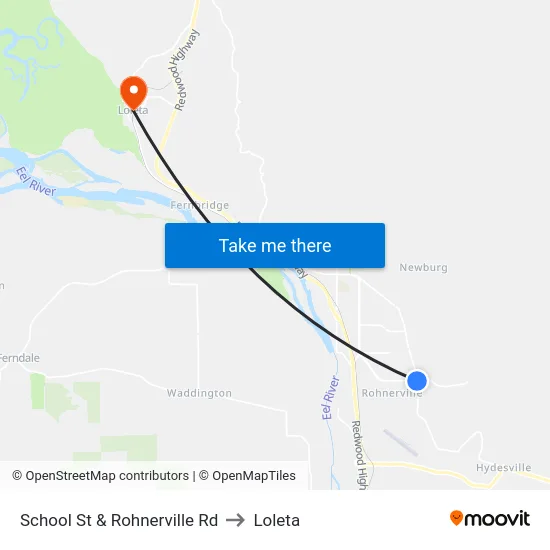 School St & Rohnerville Rd to Loleta map