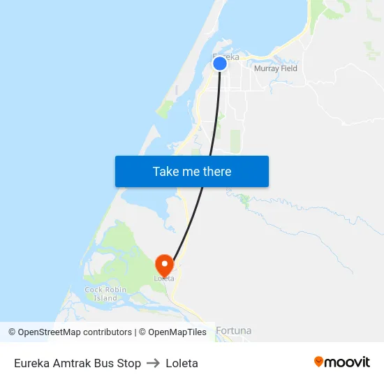Eureka Amtrak Bus Stop to Loleta map