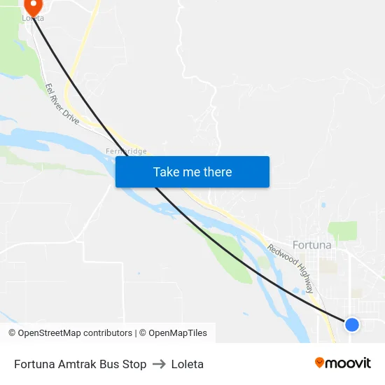 Fortuna Amtrak Bus Stop to Loleta map