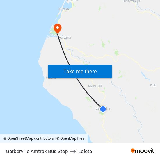 Garberville Amtrak Bus Stop to Loleta map