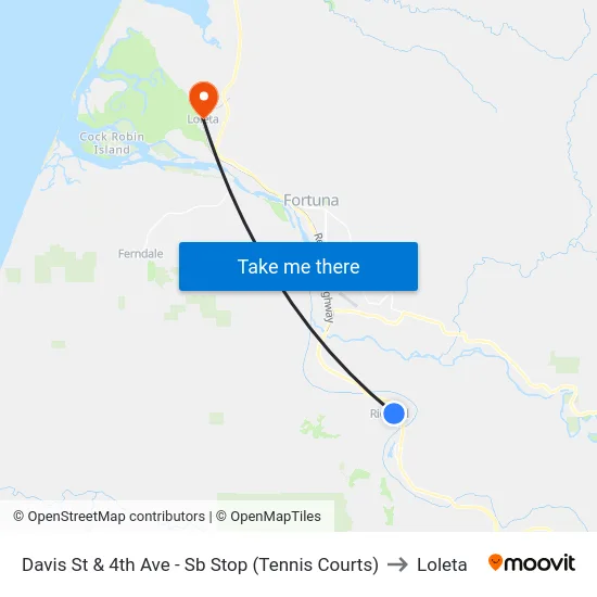 Davis St & 4th Ave - Sb Stop (Tennis Courts) to Loleta map