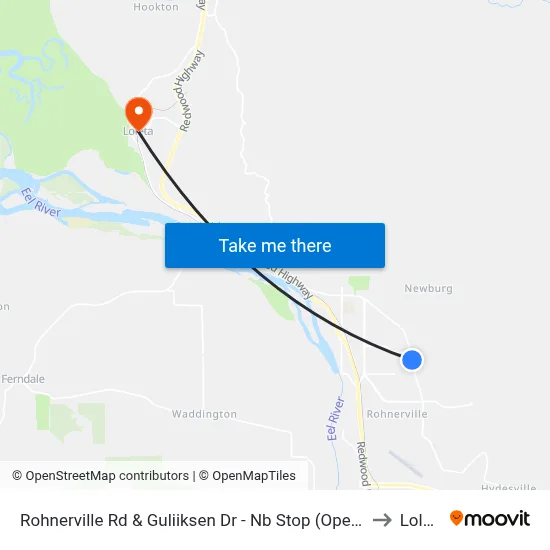 Rohnerville Rd & Guliiksen Dr - Nb Stop (Opendoor) to Loleta map