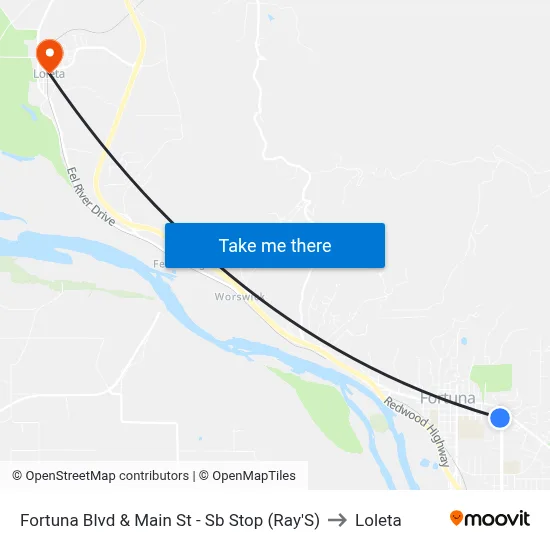 Fortuna Blvd & Main St - Sb Stop (Ray'S) to Loleta map
