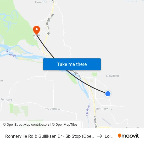 Rohnerville Rd & Guliiksen Dr - Sb Stop (Opendoor) to Loleta map