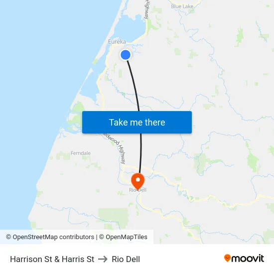Harrison St & Harris St to Rio Dell map