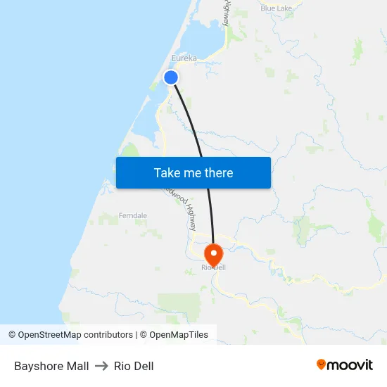 Bayshore Mall to Rio Dell map