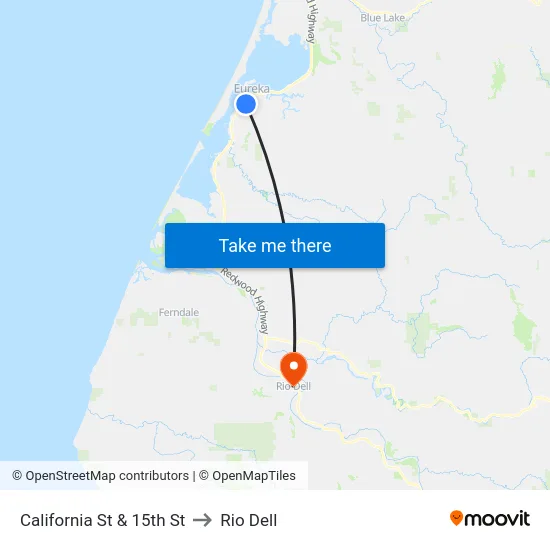 California St & 15th St to Rio Dell map