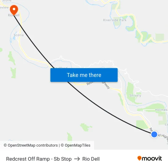 Redcrest Off Ramp - Sb Stop to Rio Dell map