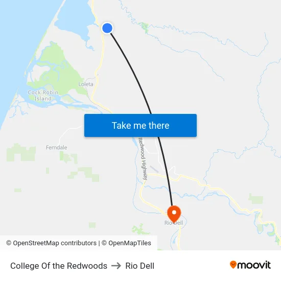 College Of the Redwoods to Rio Dell map