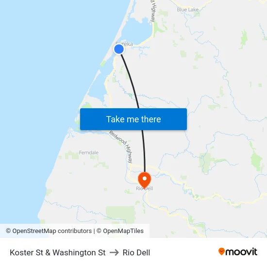 Koster St & Washington St to Rio Dell map