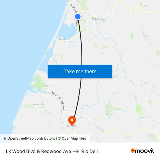Lk Wood Blvd & Redwood Ave to Rio Dell map