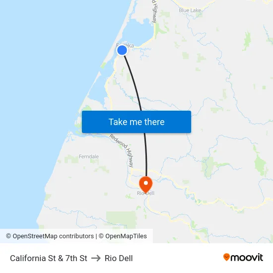 California St & 7th St to Rio Dell map