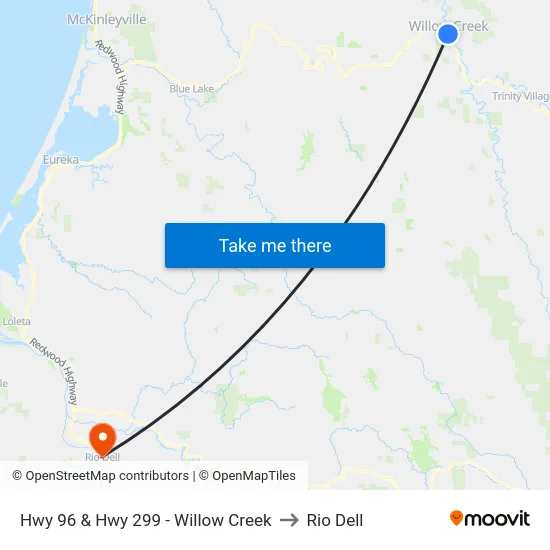 Hwy 96 & Hwy 299 - Willow Creek to Rio Dell map