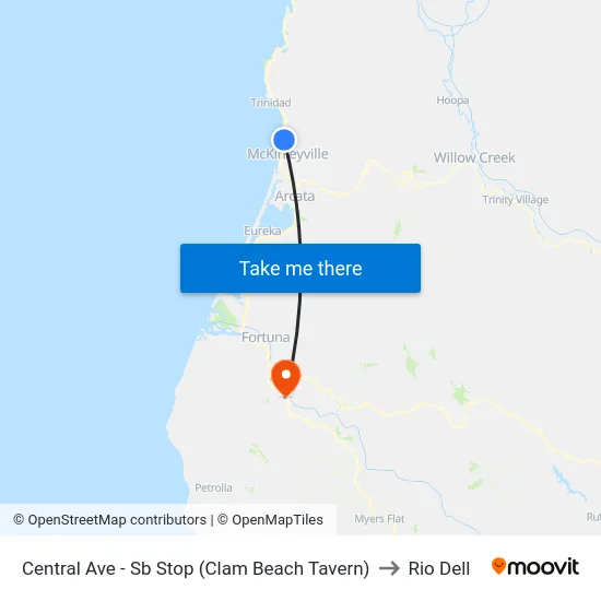 Central Ave - Sb Stop (Clam Beach Tavern) to Rio Dell map