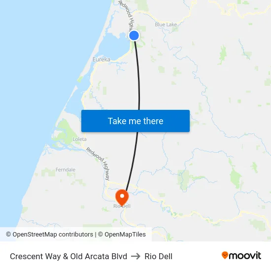 Crescent Way & Old Arcata Blvd to Rio Dell map