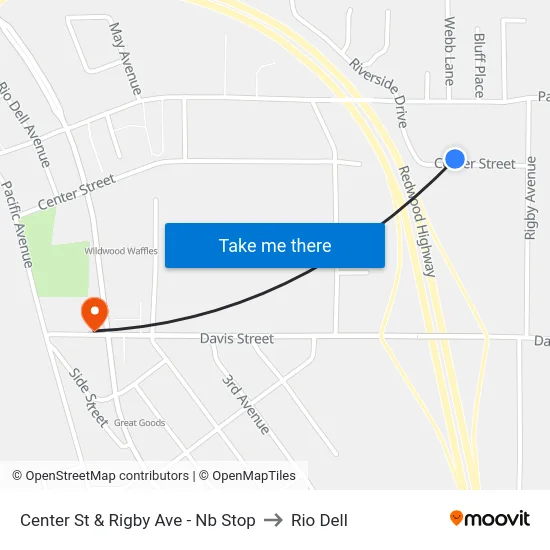 Center St & Rigby Ave - Nb Stop to Rio Dell map