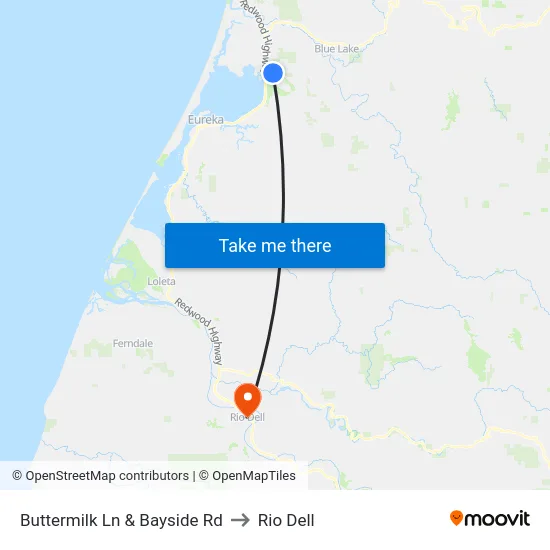 Buttermilk Ln & Bayside Rd to Rio Dell map