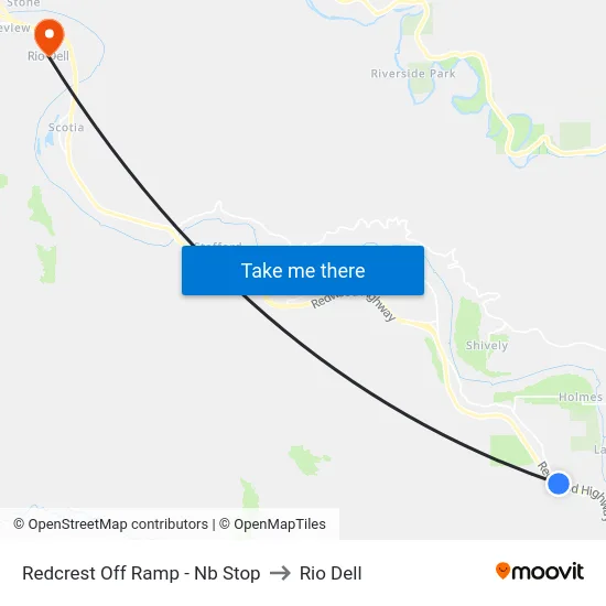 Redcrest Off Ramp - Nb Stop to Rio Dell map
