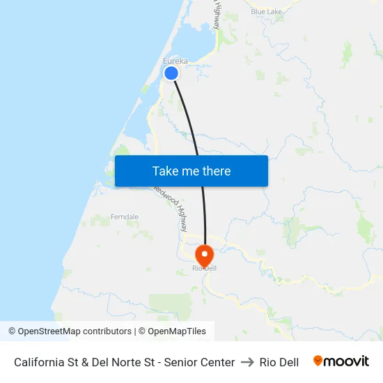 California St & Del Norte St - Senior Center to Rio Dell map