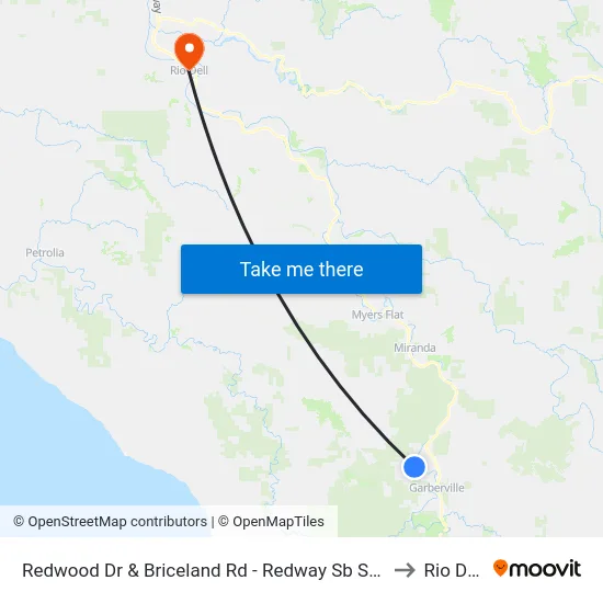 Redwood Dr & Briceland Rd - Redway Sb Stop to Rio Dell map
