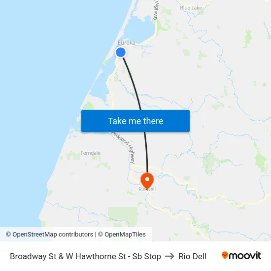 Broadway St & W Hawthorne St - Sb Stop to Rio Dell map