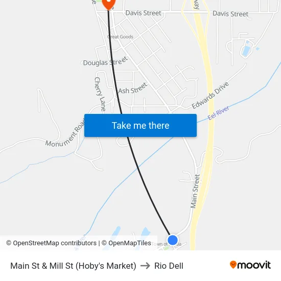 Main St & Mill St (Hoby's Market) to Rio Dell map