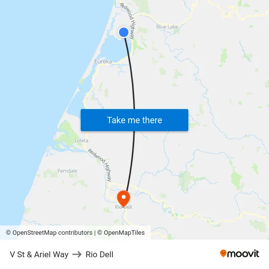 V St & Ariel Way to Rio Dell map
