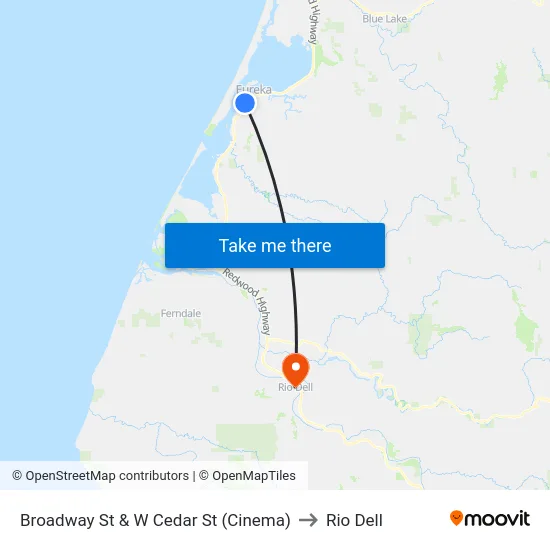 Broadway St & W Cedar St (Cinema) to Rio Dell map