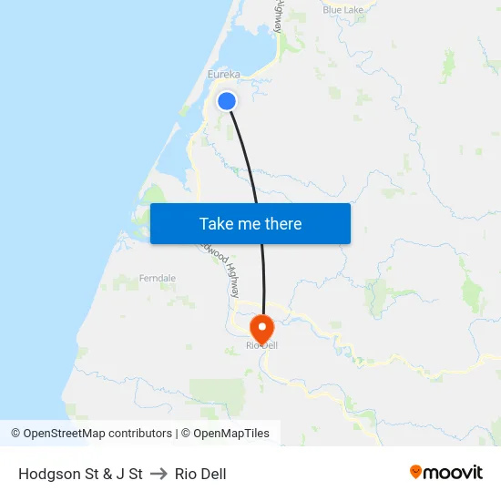 Hodgson St & J St to Rio Dell map