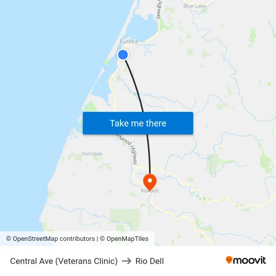 Central Ave (Veterans Clinic) to Rio Dell map
