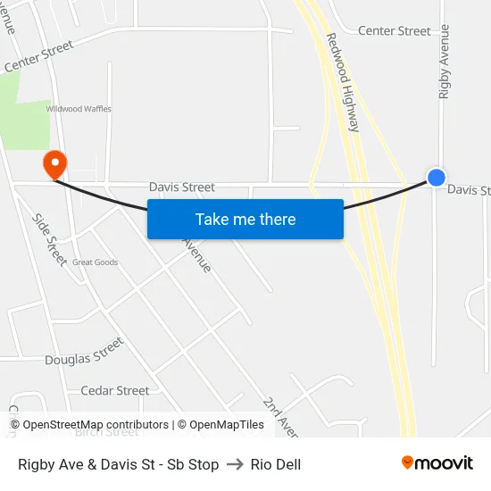 Rigby Ave & Davis St - Sb Stop to Rio Dell map