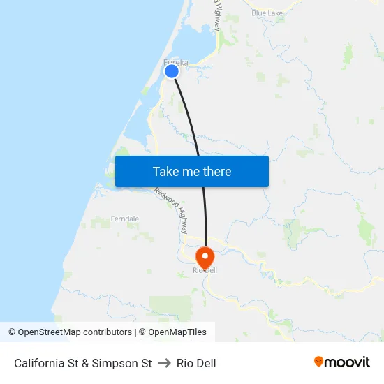 California St & Simpson St to Rio Dell map